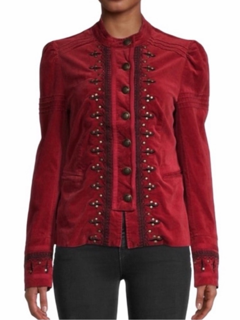 Free People Maven Pintuck Jacket in Rio Red